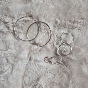 Silver Hoop Earrings Bundle Lot Silver Tone Classic Minimalist Timeless Capsule